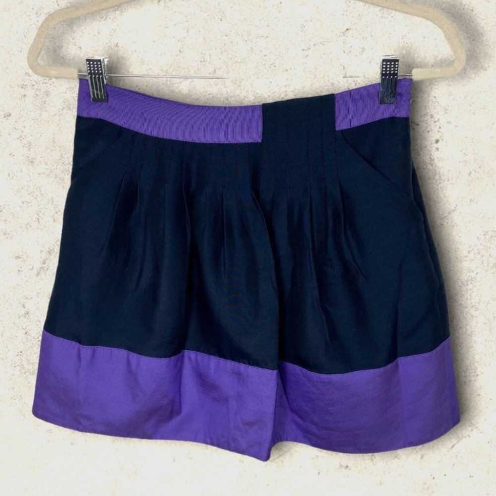 Ted Baker Silk Purple Colour Block Mini Skirt Elbert Navy Blue Size XS orβ TB 1